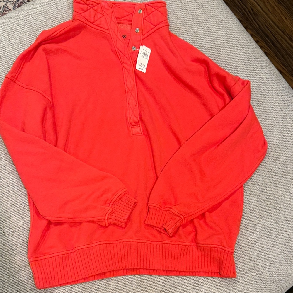 aerie Quilted Snap Turtleneck Sweater in Coral Red